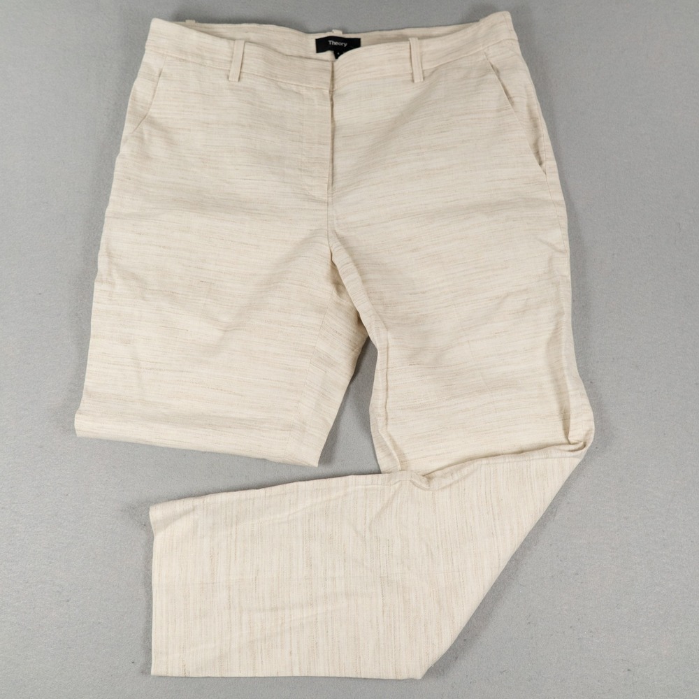 Theory Womens Tailor Trouser Sharkskin Crunch Linen Blend Beige Size 4 Tailored